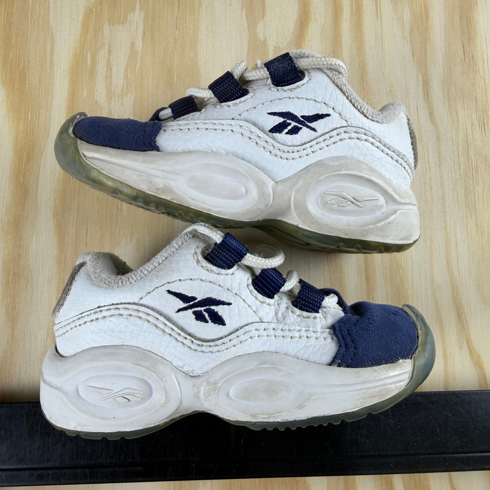 Reebok Allen Iverson Question Mid Blue Toe Toddler 3C Sneakers White‎ Navy